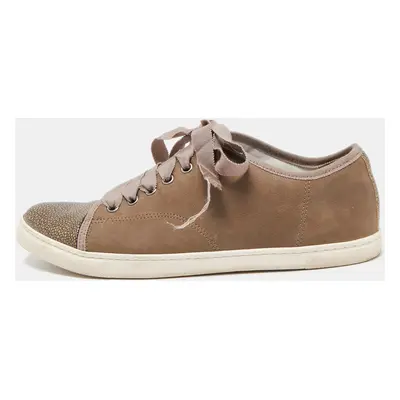 Lanvin Brown Nubuck and Leather Low Top Sneakers Size