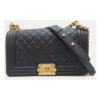 Chanel Navy Caviar Skin Boy Chain Shoulder Bag