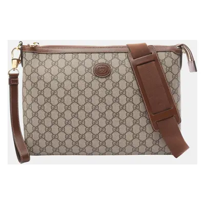 Gucci Beige Brown Coated Canvas Leather GG Supreme Shoulder Bag