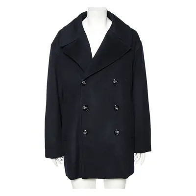 Emporio Armani Navy Blue Cashmere Double Breasted Coat