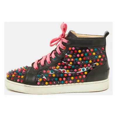 Christian Louboutin Black Patent and Leather Multicolor Spikes Louis Sneakers Size