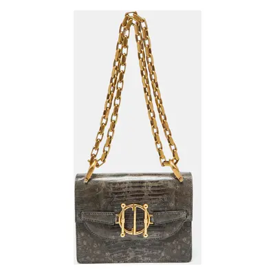 Dior Grey/Brown Lizard DiorDirection Flap Bag