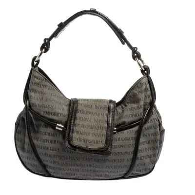 Emporio Armani Black/Grey Monogram Canvas and Leather Hobo