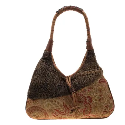 Etro Multicolor Fur and Jacquard Hobo