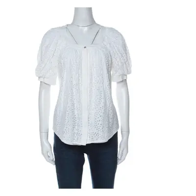 Valentino White Cotton Tattered Effect Puffed Sleeve Top