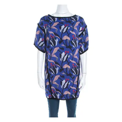 Escada Ink Blue Floral Print Silk Blend Naternia Tunic Top