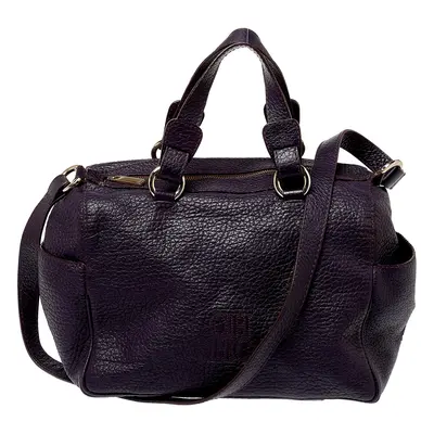 Carolina Herrera Dark Purple Grained Leather Boston Bag