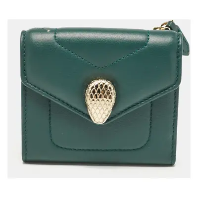 Bvlgari Green Leather Serpenti Forever Compact Wallet