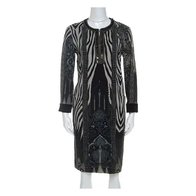 Etro Grey Zebra Print Embellished Neckline Shift Dress