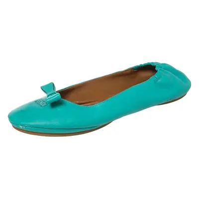 Fendi Turquoise Leather Bow Scrunch Ballet Flats Size