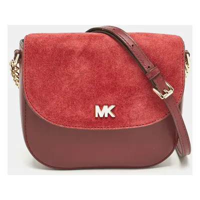 Michael Kors Burgundy Leather and Suede Half Dome Crossbody Bag