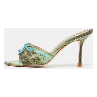 Jimmy Choo Vintage Green/Brown Karung Bow Mule Sandals Size