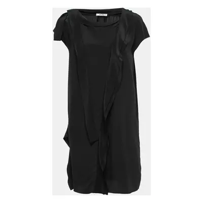 Miu Miu Black Crepe Tie Neck Ruffled Short Dress