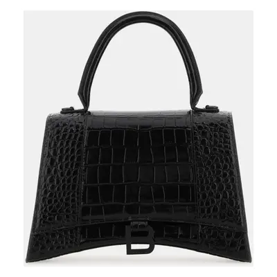 Balenciaga Black Croc-embossed Leather Hourglass Handbag