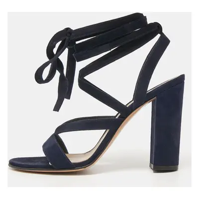 Gianvito Rossi Navy Blue Suede Ankle Wrap Sandals Size