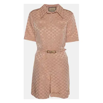 Gucci Pink GG Supreme Cotton Blend Belted Playsuit