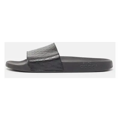 Gucci Black Microguccissima Leather Flat Slides Size