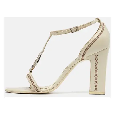 Dior Off White Leather T-Bar Ankle Strap Sandals Size