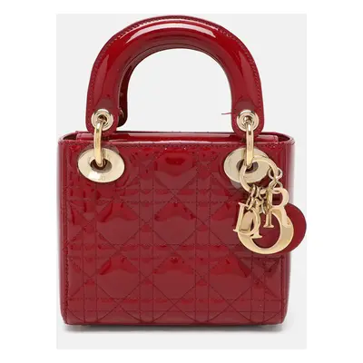 Dior Red Cannage Patent Leather Mini Chain Lady Dior Tote