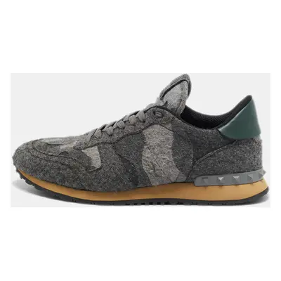 Valentino Grey/Green Fur and Leather Rockrunner Sneakers Size