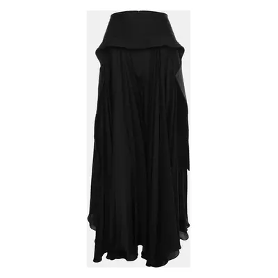 Loewe Black Silk Wool Blend Asymmetric Maxi Skirt