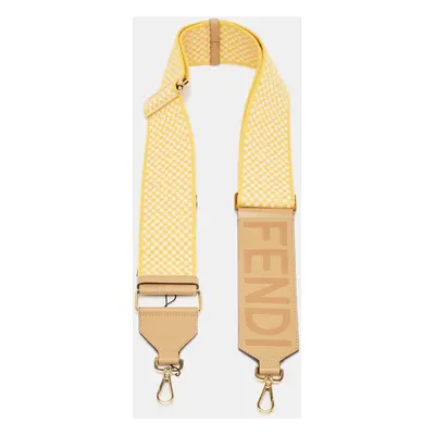 Fendi Yellow/Tan Embroidered Canvas and Leather Strap You Shoulder Bag Strap