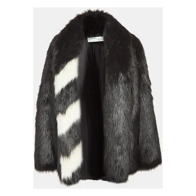 Off-White Black Faux Fur Front Open Overcoat