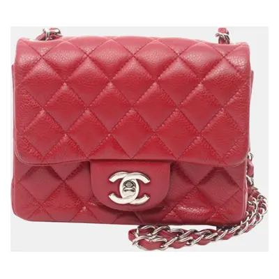 Chanel Red Mini Square Classic Caviar Single Flap