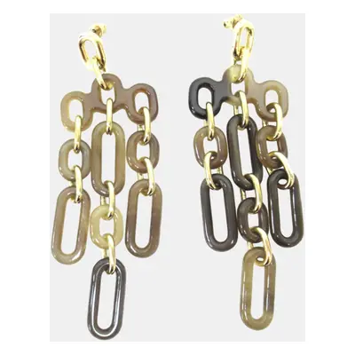 Hermes Reguile Earrings Gold Plated Buffalo Horn