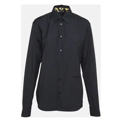 Versace Black Printed Cuff Cotton Long Sleeve Shirt