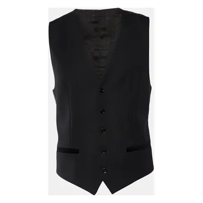 Dolce & Gabbana Black Wool & Silk Button Front Waistcoat