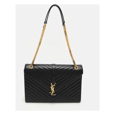 Saint Laurent Black Matelassé Leather Monogram Envelope Shoulder Bag