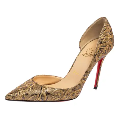 Christian Louboutin Gold Brocade Fabric Iriza Pumps Size 36.5