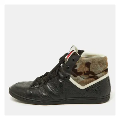 Louis Vuitton Black Leather and Calfhair Trainer High Top Sneakers Size