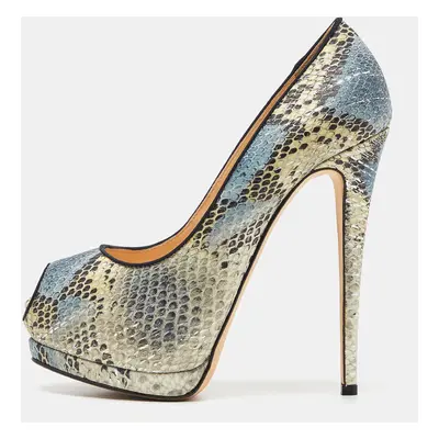 Giuseppe Zanotti Tricolor Embossed Python Sharon Peep Toe Pumps Size