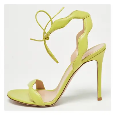 Gianvito Rossi Green Leather Wavy Ankle Tie Sandals Size