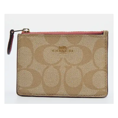 Coach Beige/Pink Signature Coated Canvas and Leather Zip Card Holder