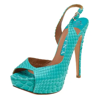 Gina Blue Python Leather Platform Pumps Size 37.5