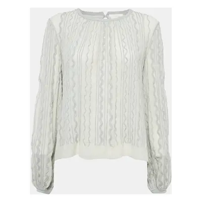 Chloe Grey Wavy Embroidered Silk and Jersey Top