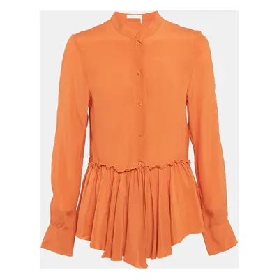 See by Chloe Orange Chiffon Gathered Peplum Shirt