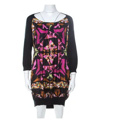 Salvatore Ferragamo Multicolor Printed Silk and Knit Long Sleeve Dress