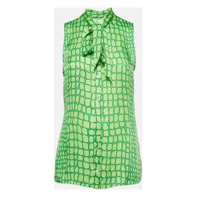 Moschino Cheap and Chic Green Printed Silk Sleeveless Blouse