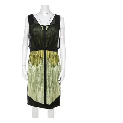 Narciso Rodriguez Green Satin and Black Mesh Overlay Sleeveless Dress