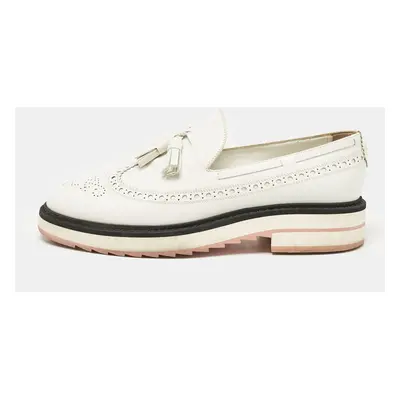 Louis Vuitton White Leather Tassel Brogue Slip On Loafers Size 37.5