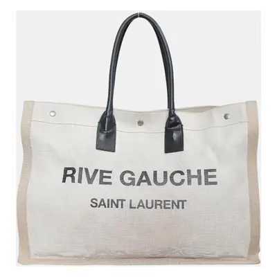 Saint Laurent Paris Beige, Black Canvas Left Bank Tote Bag