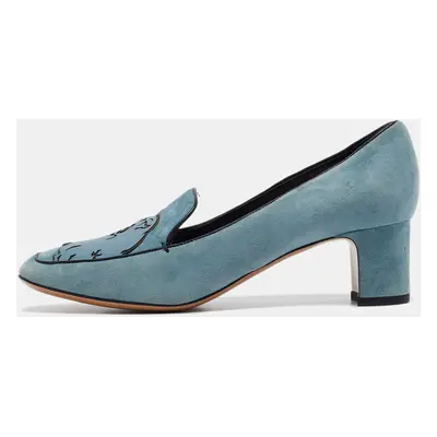 Valentino Blue Leather and Suede Panther Pumps Size