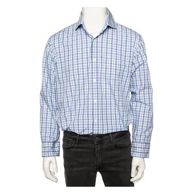 Boss By Hugo Boss Blue Checkered Cotton Button Front Regular Fit Shirt