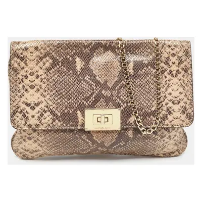 MICHAEL Michael Kors Beige Python Embossed Leather Turnlock Chain Bag