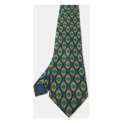 Lanvin Navy Blue Printed Satin Silk Traditional Tie