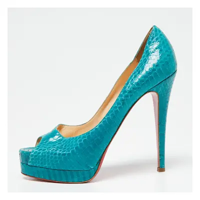 Christian Louboutin Turquoise Python Leather Altadama Peep-Toe Pumps Size 39.5